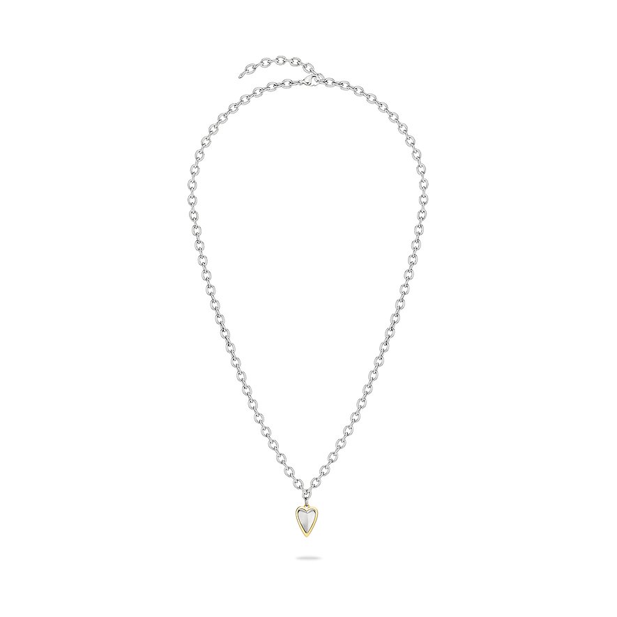 Liebeskind ketting: een korte zilverkleurige roestvrijstalen ketting met een hartvormige hanger.