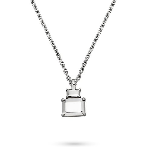 Liebeskind ketting van roestvrij staal met rechthoekige hanger en heldere edelsteen.