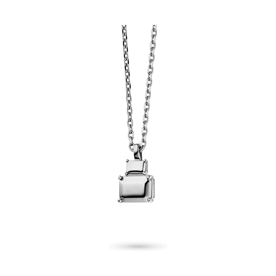 Collier Liebeskind en acier inoxydable avec un simple pendentif carré argenté. Deux carrés superposés.