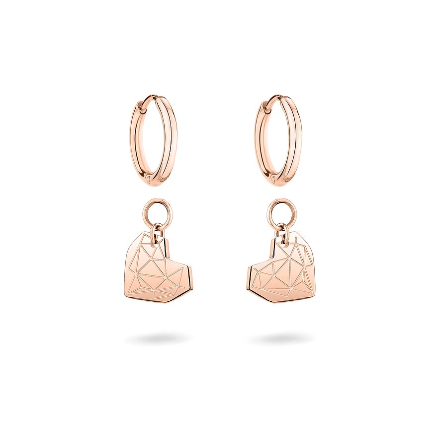 Liebeskind Ohrschmuck aus ros Rostfreies Material mit herzf rmigen Anh ngern und geometrischem Muster.