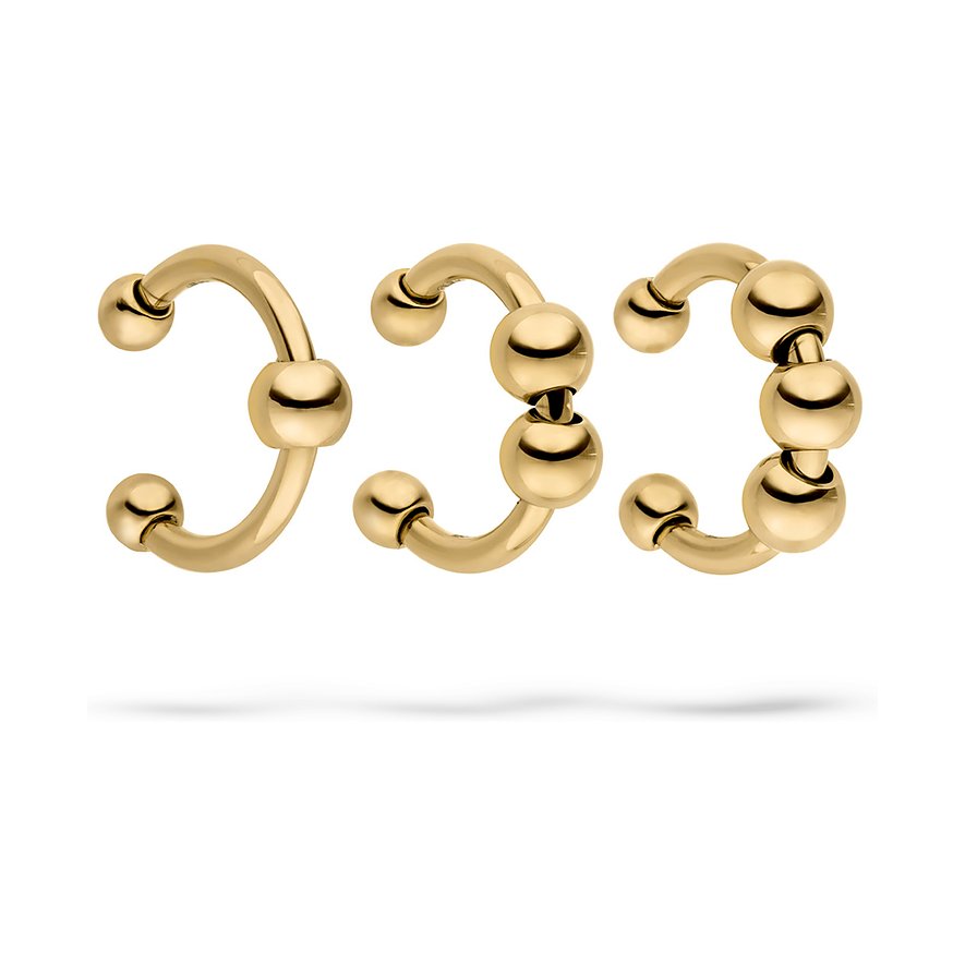 Liebeskind sæt med tre guldfarvede øreklemmer (Ear Cuffs) i rustfrit stål med varierende antal kugler