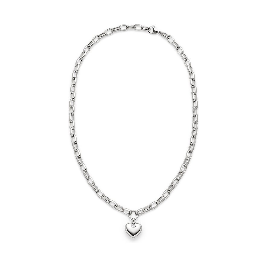 s.Oliver halsband i glänsande rostfritt stål med kedjestruktur och ett litet hjärthänge. Elegant och stilrent.