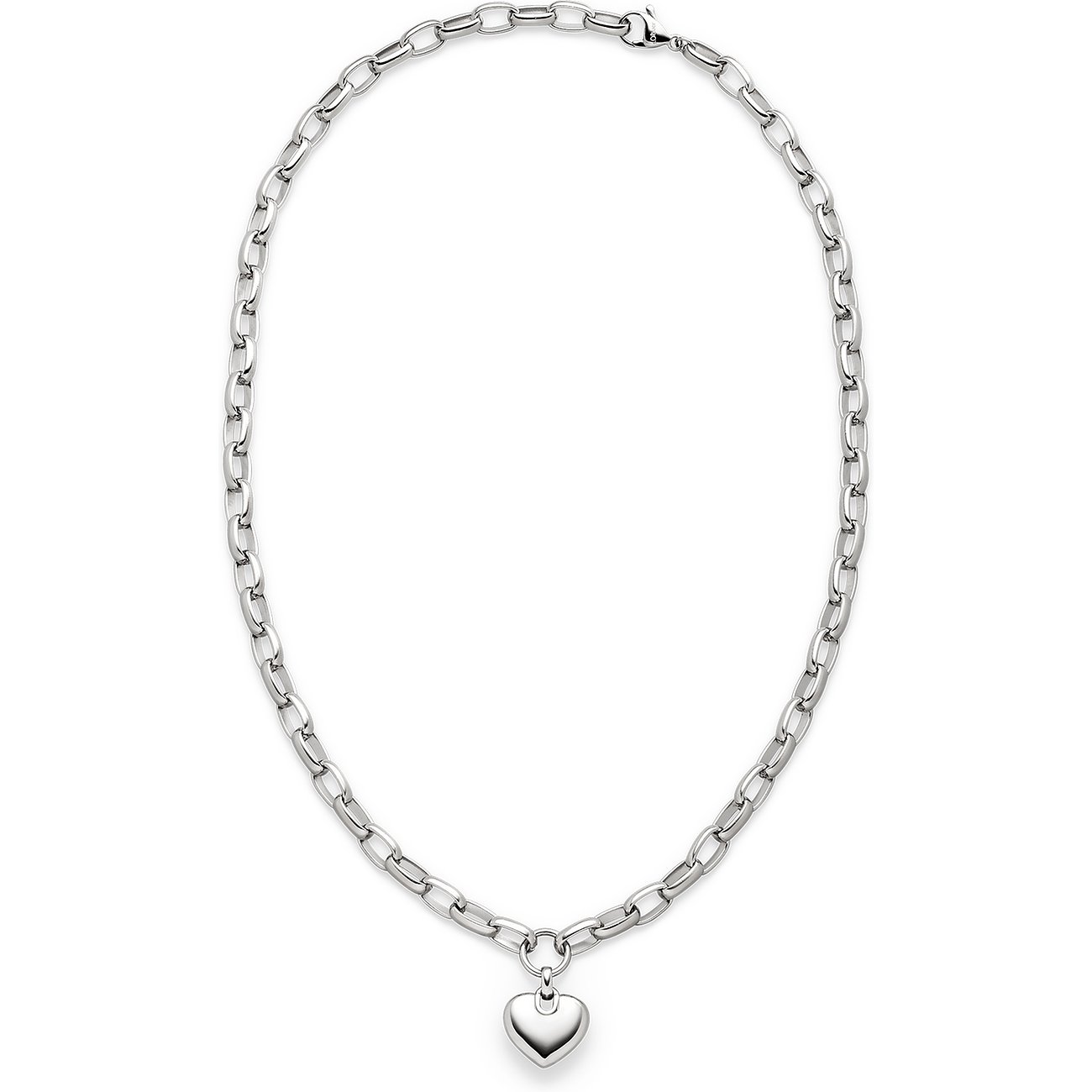 s.Oliver halsband i glänsande rostfritt stål med kedjestruktur och ett litet hjärthänge. Elegant och stilrent.