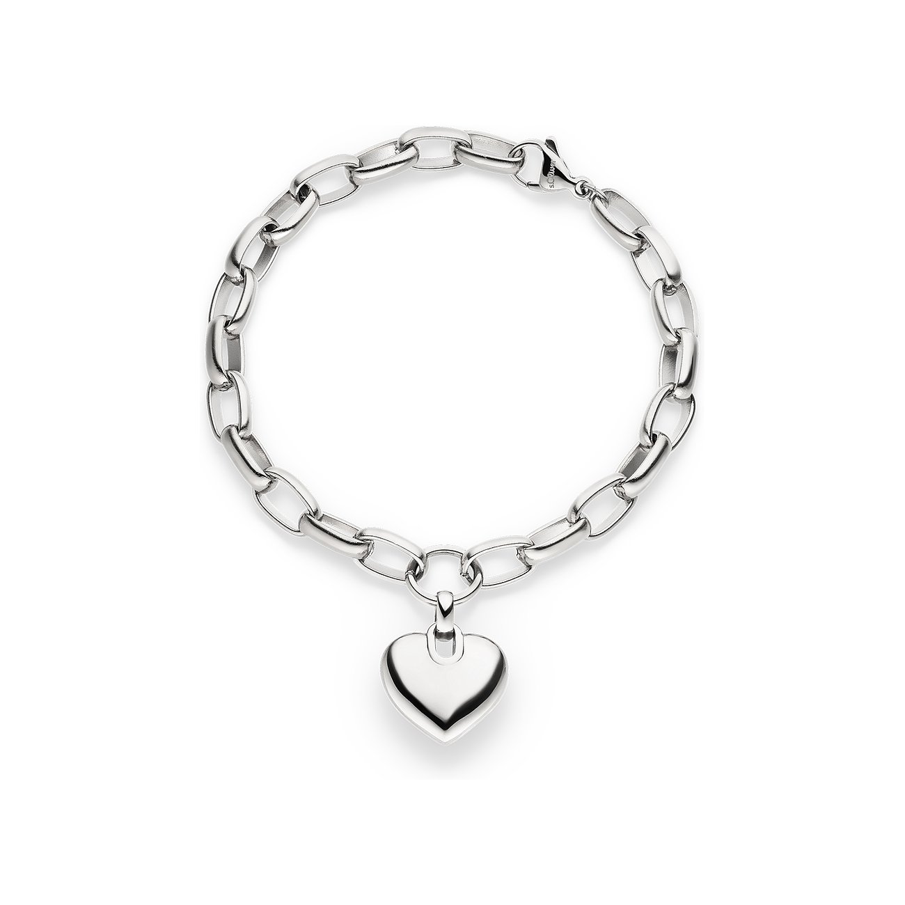 s.Oliver armband i rostfritt stål med massiva länkar och ett glänsande hjärthänge.