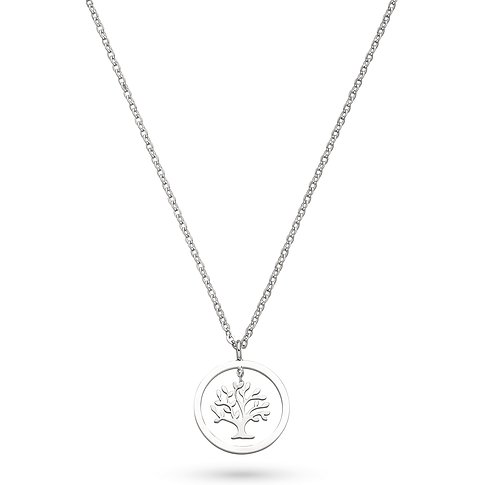 s.Oliver Halsschmuck aus Edelstahl mit einem runden Anhänger, der einen Ausschnitt eines Baumes zeigt.