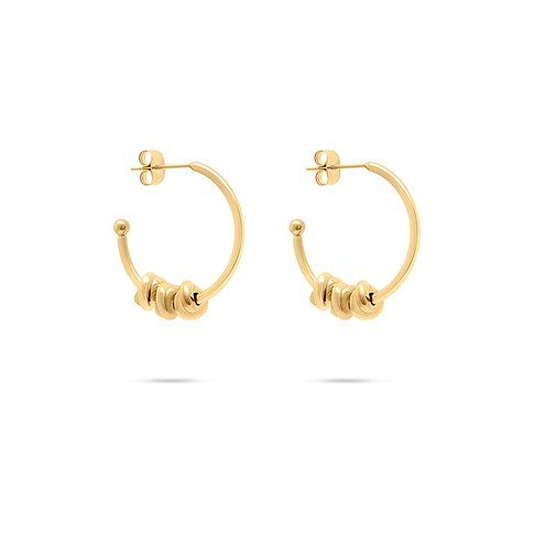 Ein Paar goldfarbene s.Oliver Creolen aus Edelstahl mit beweglichen Ringen, die unten am Haken hängen.