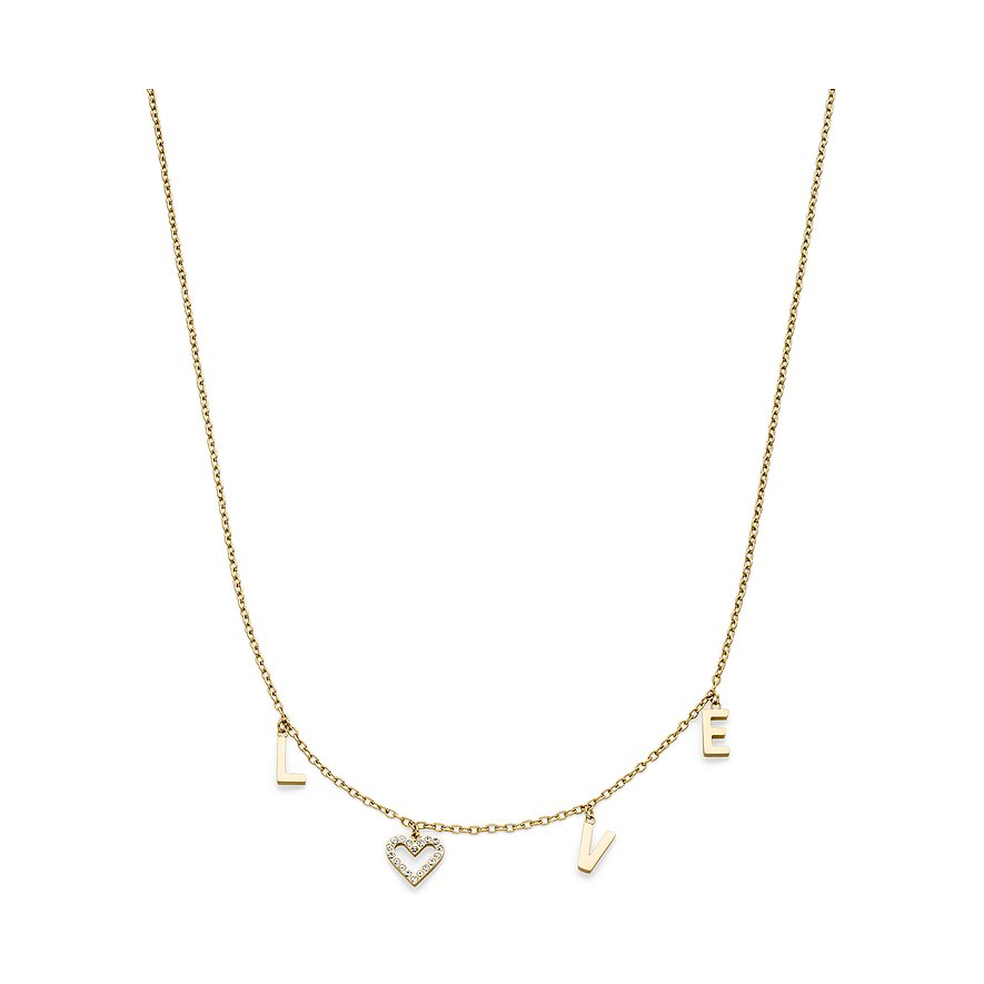 s.Oliver Kette, Zirkonia, synthetisch, Damen, Edelstahl, gold