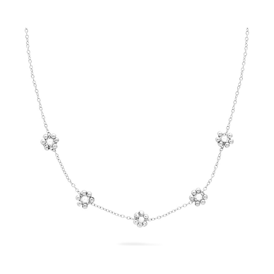 s.Oliver Halskette aus Edelstahl mit fünf blumenförmigen Anhängern, die aus kleinen Kügelchen bestehen.