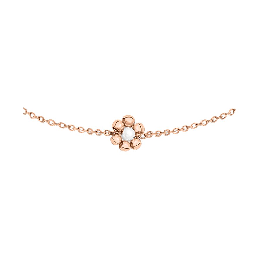 s.Oliver Armband aus roségoldfarbenem Edelstahl mit einem blumenförmigen Element und weißer Perle.