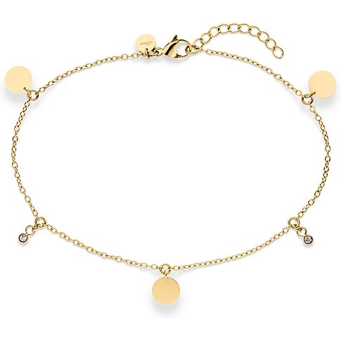 Cavigliera s.Oliver color oro in acciaio inossidabile con quattro ciondoli a disco e due gemme.