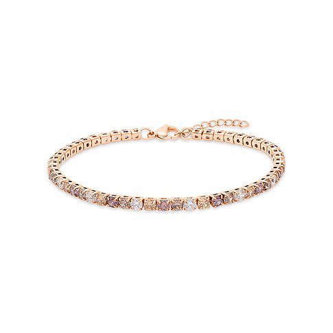 Ein s.Oliver tennis Armband aus rosévergoldetem Edelstahl mit einer Reihe bunter Zirkonia Farbsteine.