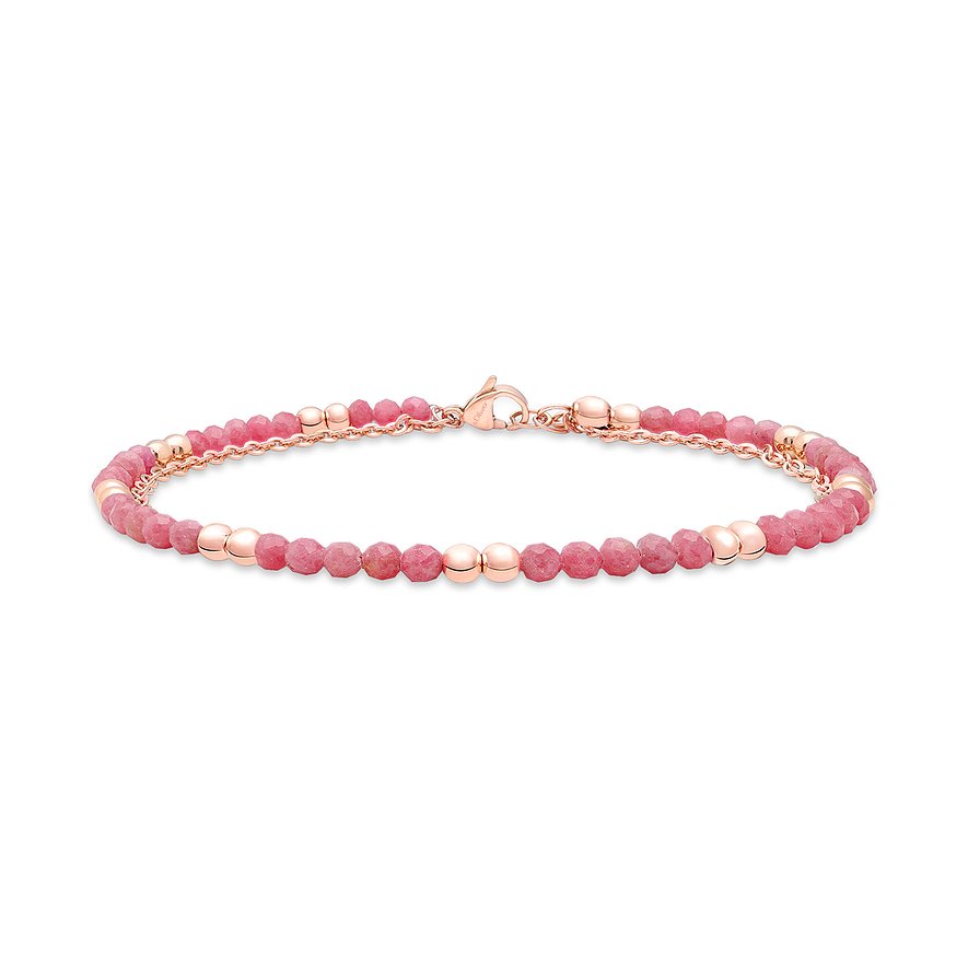 s.Oliver Armband aus roségoldfarbenem Edelstahl und facettierten rosa Farbsteinen, vordere Ansicht.