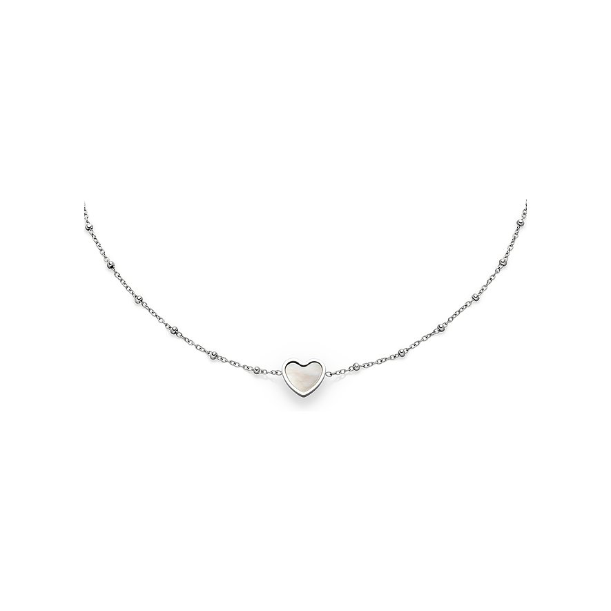 s.Oliver Armschmuck aus Edelstahl mit einem perlmuttfarbenen Herzanhänger in der Mitte der Kette.