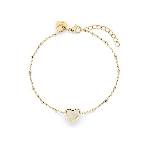 Bracelet s.Oliver en acier inoxydable doré, avec un délicat insert de nacre en forme de cœur.