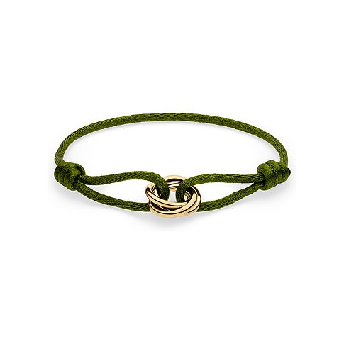 s.Oliver armbånd i tekstil/rustfrit stål, olivengrønt med en guld sammenflettet ring.