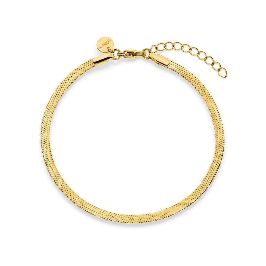 Schmales, glänzendes s.Oliver Armband aus vergoldetem Edelstahl in Schlangenketten-Optik, geschlossen mit Karabiner.