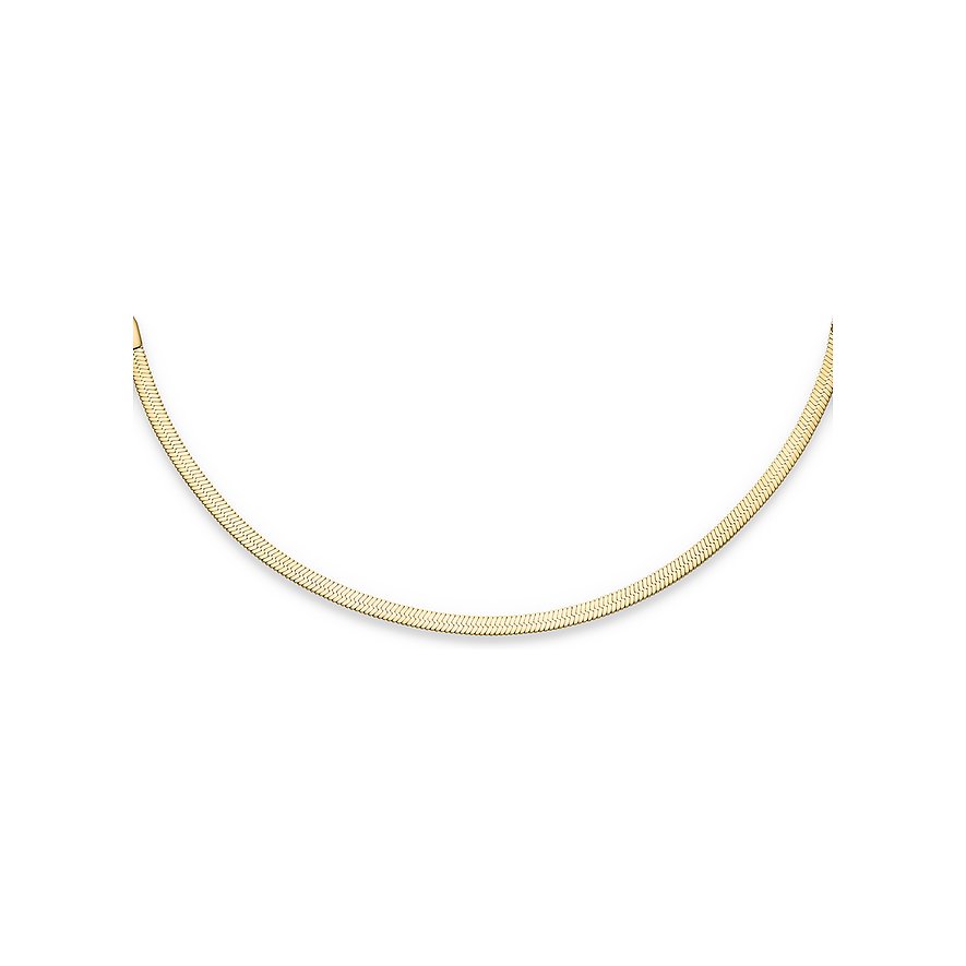 Eine s.Oliver Goldfarbene Königskette aus Edelstahl als Armschmuck, die flach auf der Oberfläche liegt und glänzt.