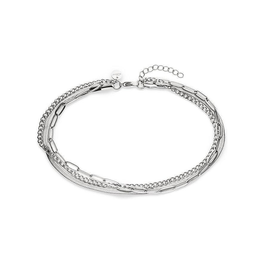 s.Oliver Armschmuck aus Edelstahl: ein mehrreihiges Armband mit verschiedenen Kettenarten und einem Markenanhänger.