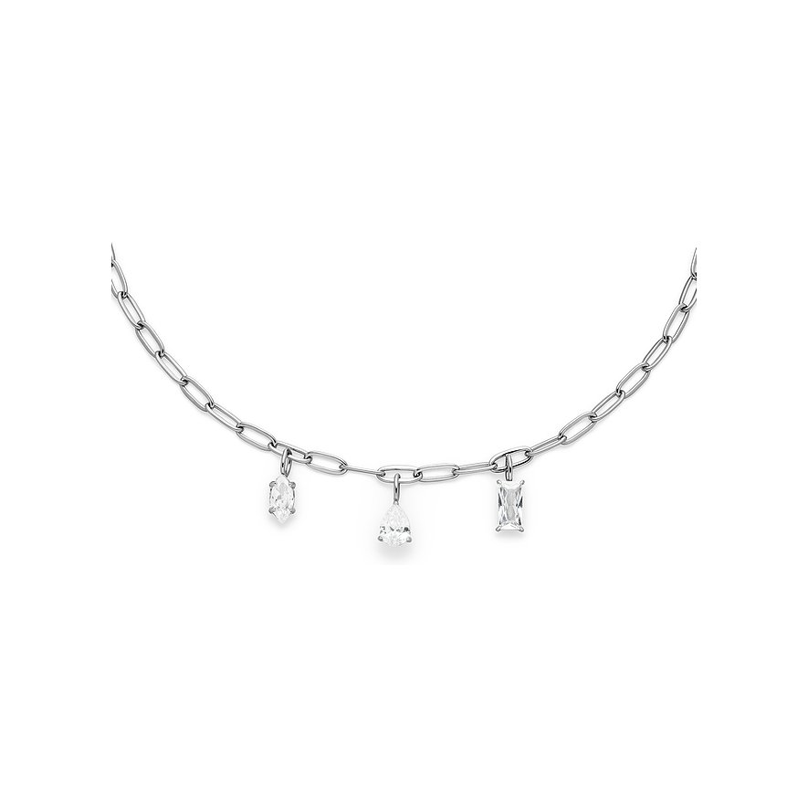 s.Oliver Armschmuck aus Edelstahl mit Kettengliedern und drei Anhängern mit Zirkonia-Farbsteinen.