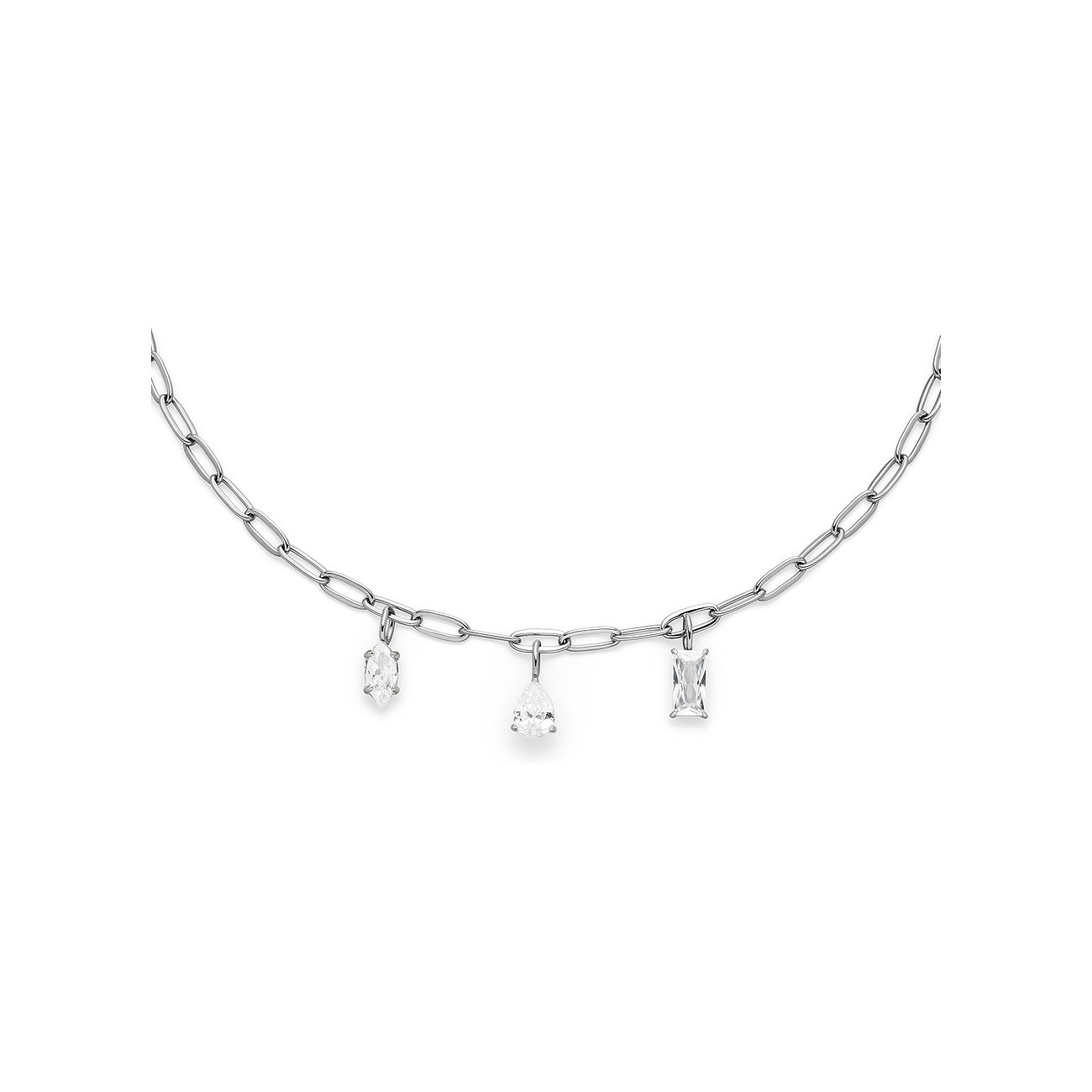 s.Oliver Armschmuck aus Edelstahl mit Kettengliedern und drei Anhängern mit Zirkonia-Farbsteinen.