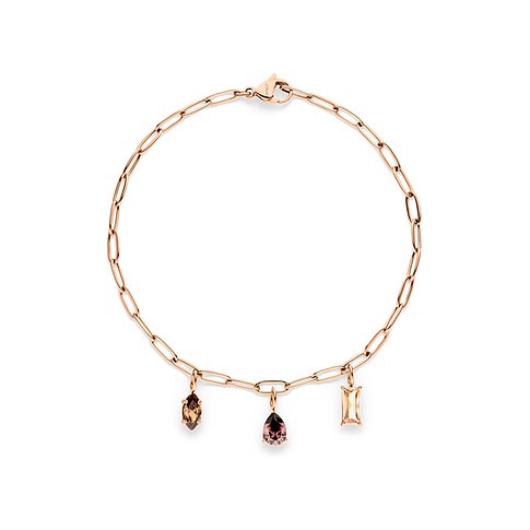 s.Oliver armbånd i roséguldfarvet rustfrit stål med tre zirkonia-sten i forskellige farver.