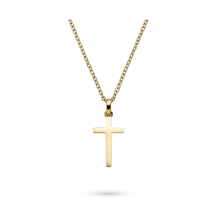 Schlichte s.Oliver Halskette aus goldfarbenem Edelstahl mit einem Kreuz als Anhänger.