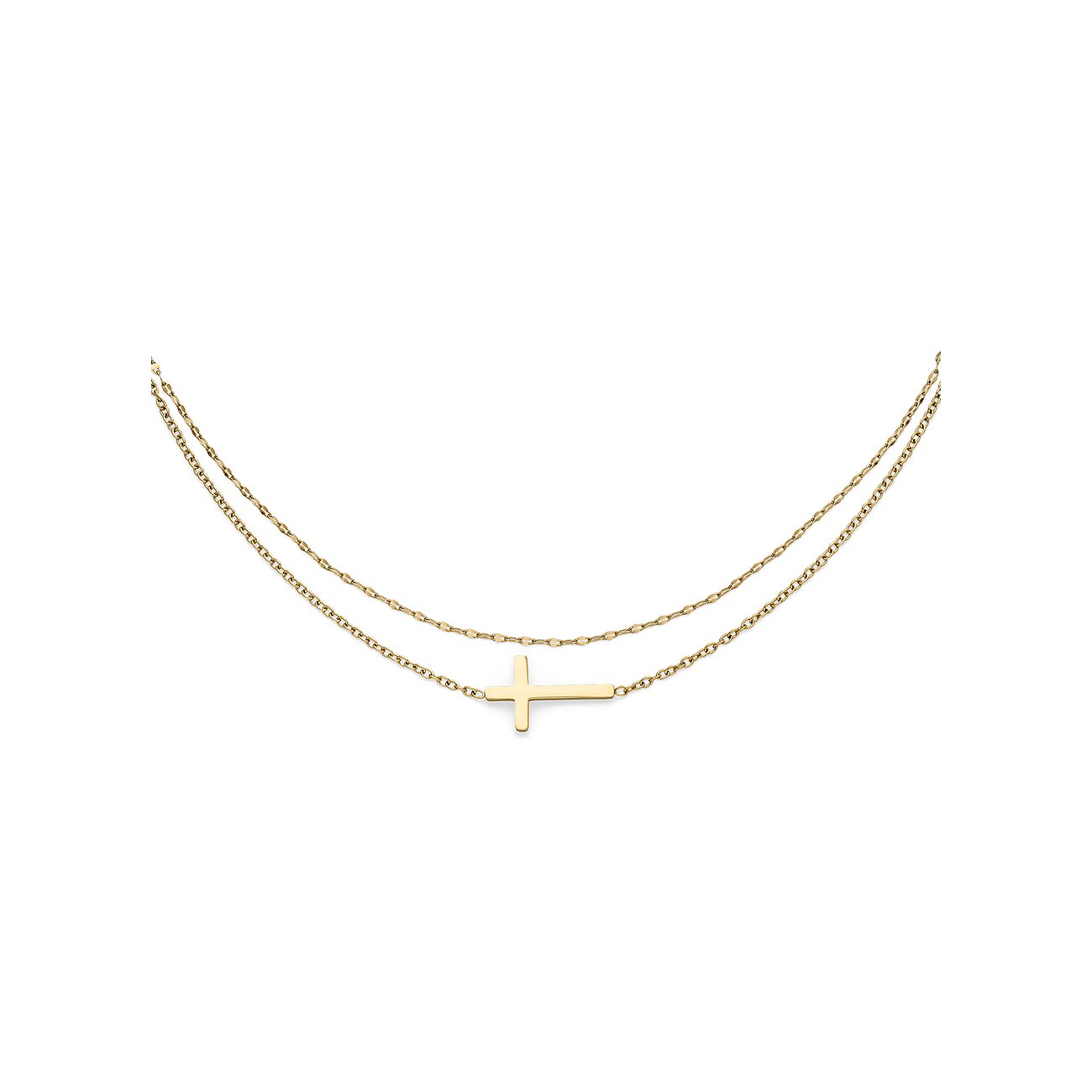 s.Oliver Armschmuck aus gelb-goldenem Edelstahl, zweckmäßig gestaltetes Armband mit liegendem Kreuz-Anhänger.