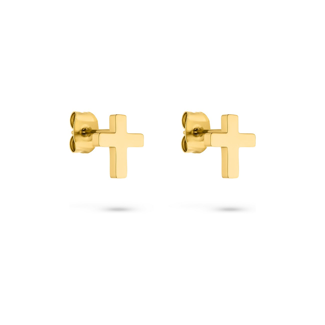 s.Oliver Ohrstecker aus goldfarbenem Edelstahl in Kreuzform.