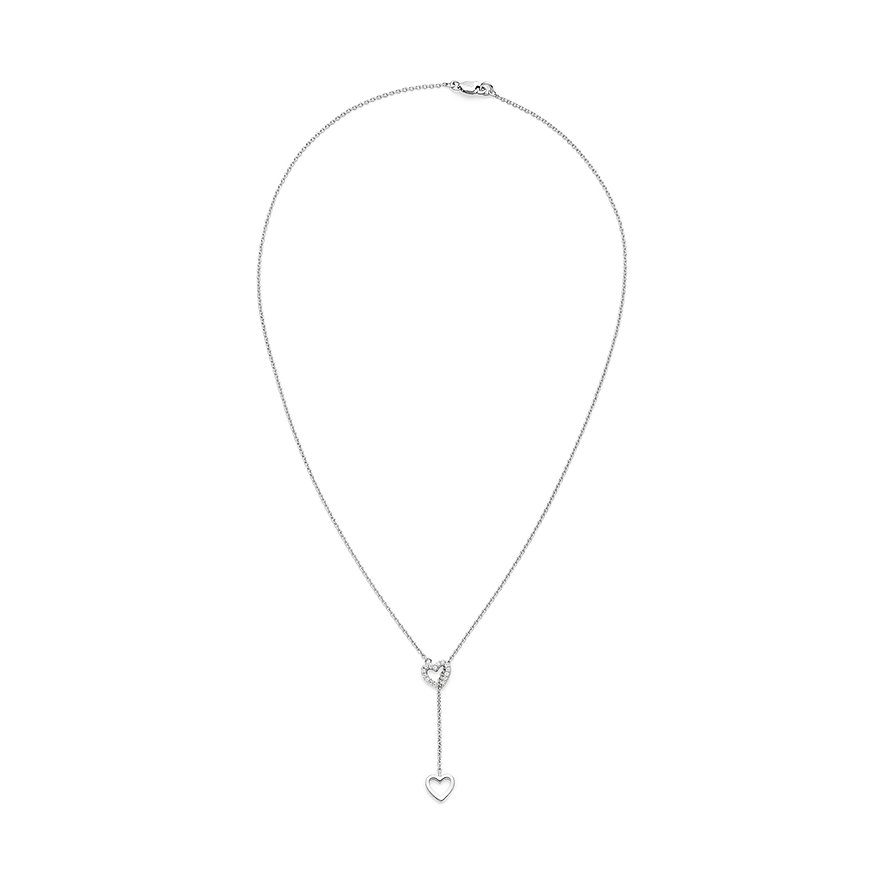 s.Oliver 925 silverhalsband: filigrankedja med zirkoniahjärthänge, från vilket ett litet hjärta dinglar.