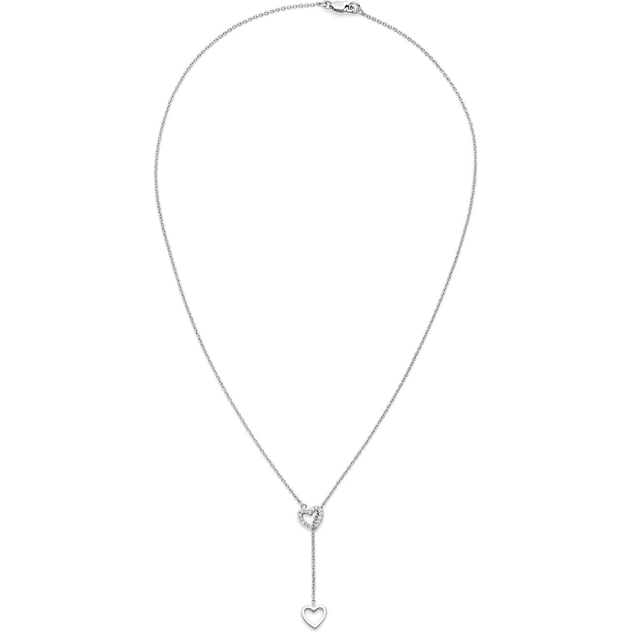 s.Oliver 925 silverhalsband: filigrankedja med zirkoniahjärthänge, från vilket ett litet hjärta dinglar.