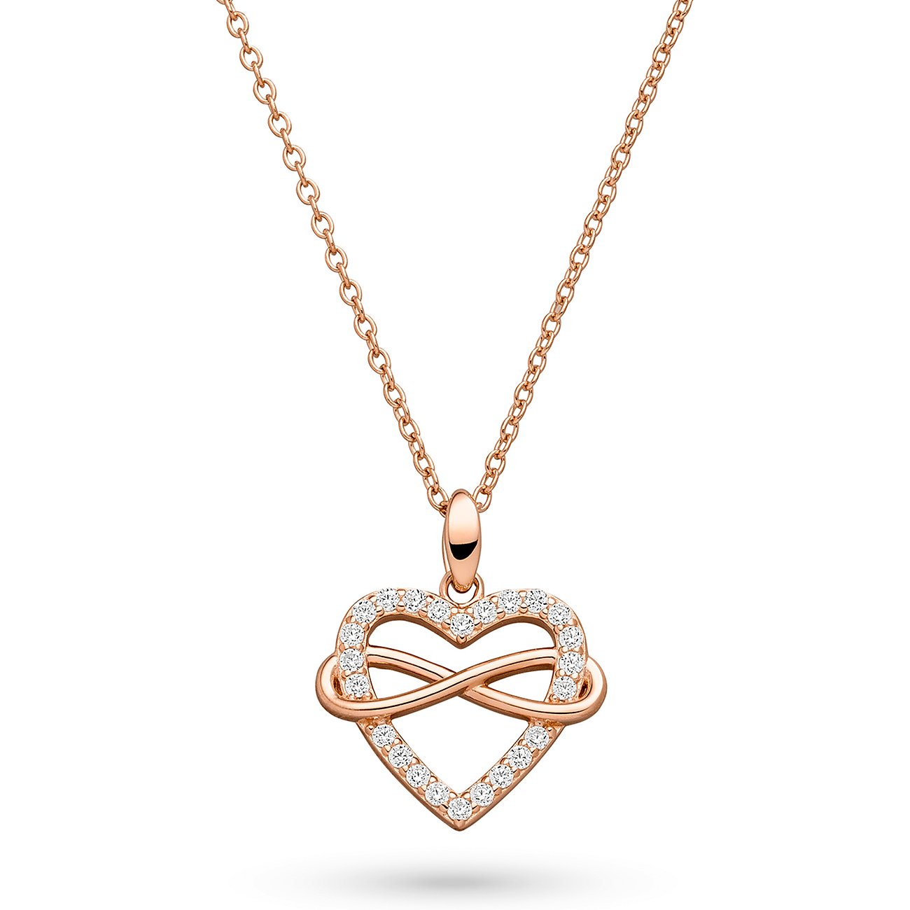 s.Oliver Halsschmuck: glänzendes Silber, Roségoldfarben, herzförmiger Anhänger mit Zirkonia & Unendlichkeits-Schleife.