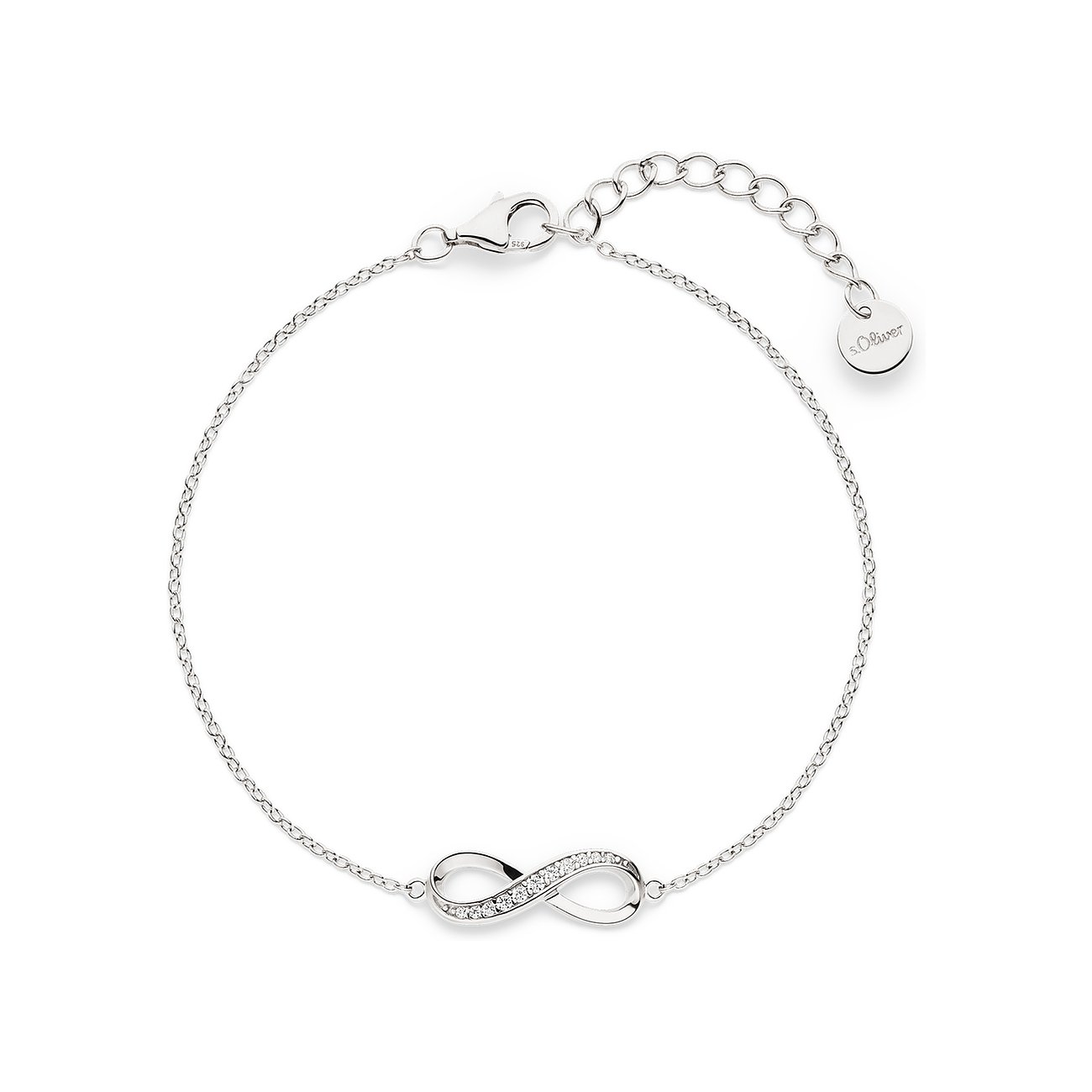 s.Oliver Armband aus 925er Silber mit Infinity-Symbol, besetzt mit funkelnden Zirkonia als Farbsteg.