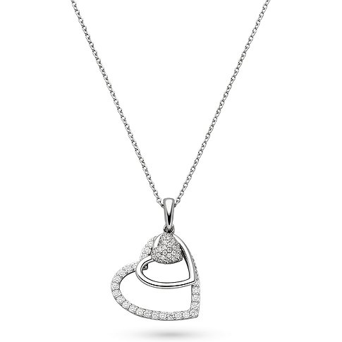 s.Oliver halsband med hjärtformat hänge i 925 sterlingsilver med zirkoniastenar, på vit bakgrund.