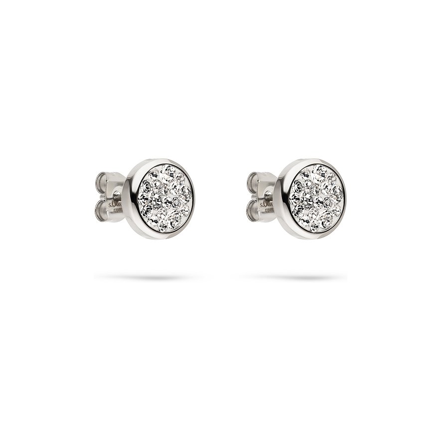 Ein Paar runder s.Oliver Ohrstecker aus 925er Silber mit zentralen, funkelnden Swarovski-Kristallen.