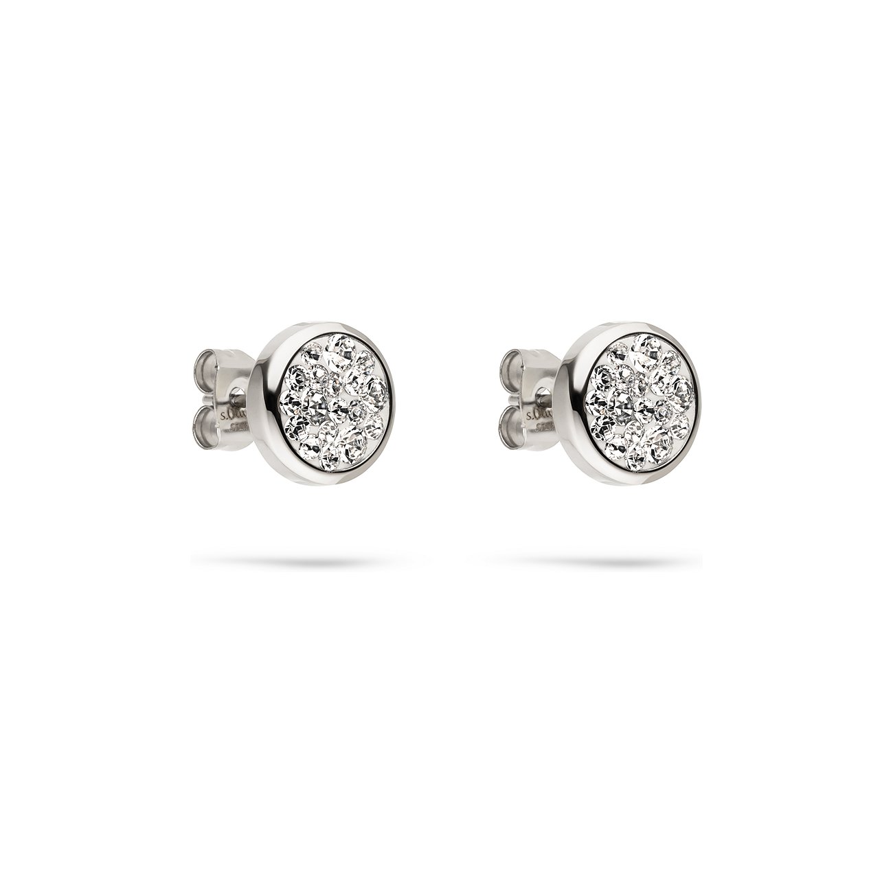 Ein Paar runder s.Oliver Ohrstecker aus 925er Silber mit zentralen, funkelnden Swarovski-Kristallen.