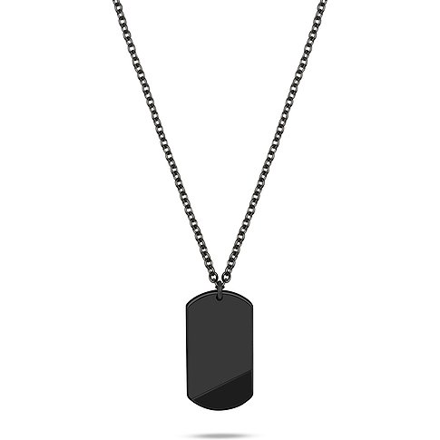 s.Oliver Halsschmuck aus glänzendem anthrazitfarbenem Edelstahl mit Dog-Tag-Anhänger aus Metall.