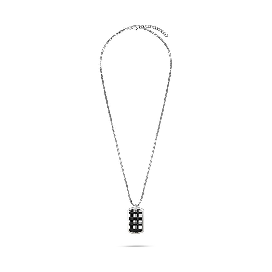 s.Oliver halsband i rostfritt stål med dogtag-hänge och mönstrad, mörk inläggning.