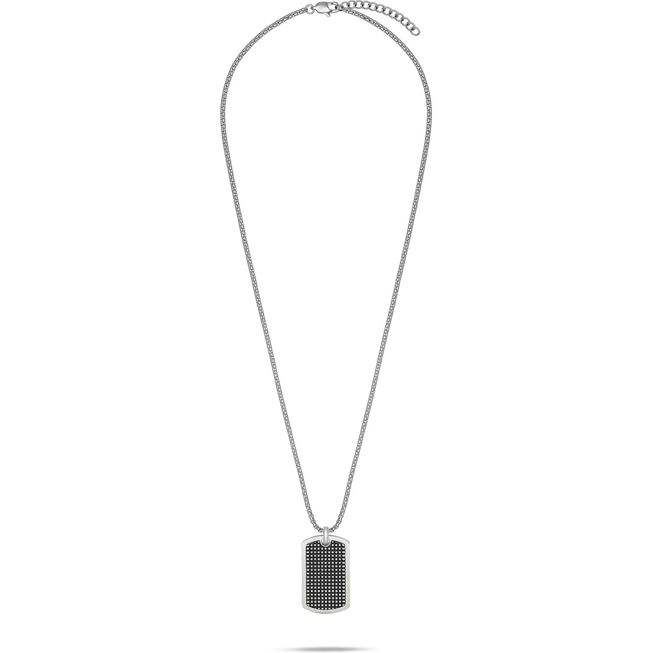 s.Oliver halsband i rostfritt stål med dogtag-hänge och mönstrad, mörk inläggning.