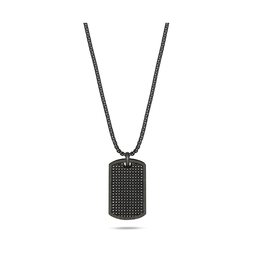 s.Oliver halsband i antracitfärgat rostfritt stål med dog tag-hänge och mönstrad yta.