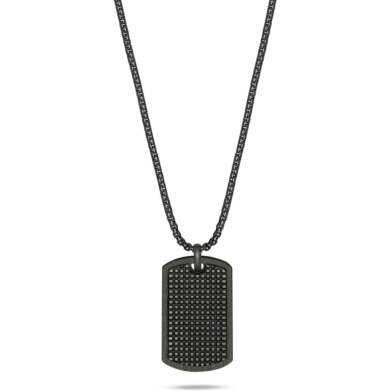 s.Oliver halsband i antracitfärgat rostfritt stål med dog tag-hänge och mönstrad yta.