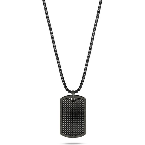 s.Oliver Halsschmuck aus anthrazitfarbenem Edelstahl mit Dogtag-Anhänger und gemusterter Oberfläche.
