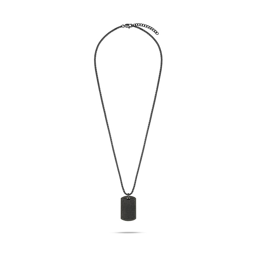 s.Oliver halsband i antracitfärgat rostfritt stål, dog tag-form, prytt med gnistrande stenar.