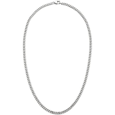 s.Oliver halskæden i rustfrit stål er en enkel, sølvfarvet panserkæde med en lille lås.