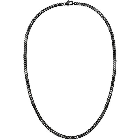 s.Oliver halskæde i sort rustfrit stål, fotograferet ovenfra på hvid baggrund.
