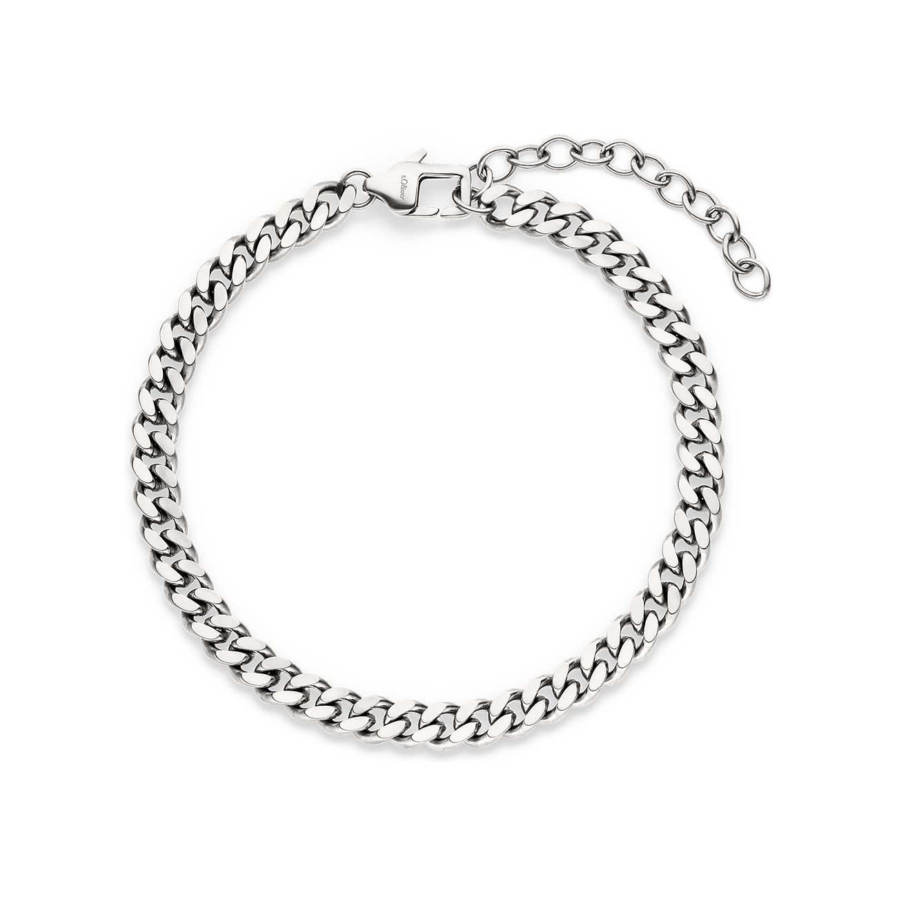 s.Oliver Armschmuck: Panzerarmband aus glänzendem Edelstahl mit Karabinerverschluss und Verlängerungskettchen.