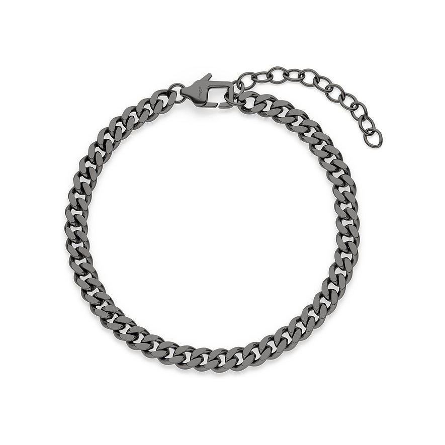 Bracelet s.Oliver en acier inoxydable anthracite, chaîne gourmette, avec fermoir mousqueton et chaîne d'extension.