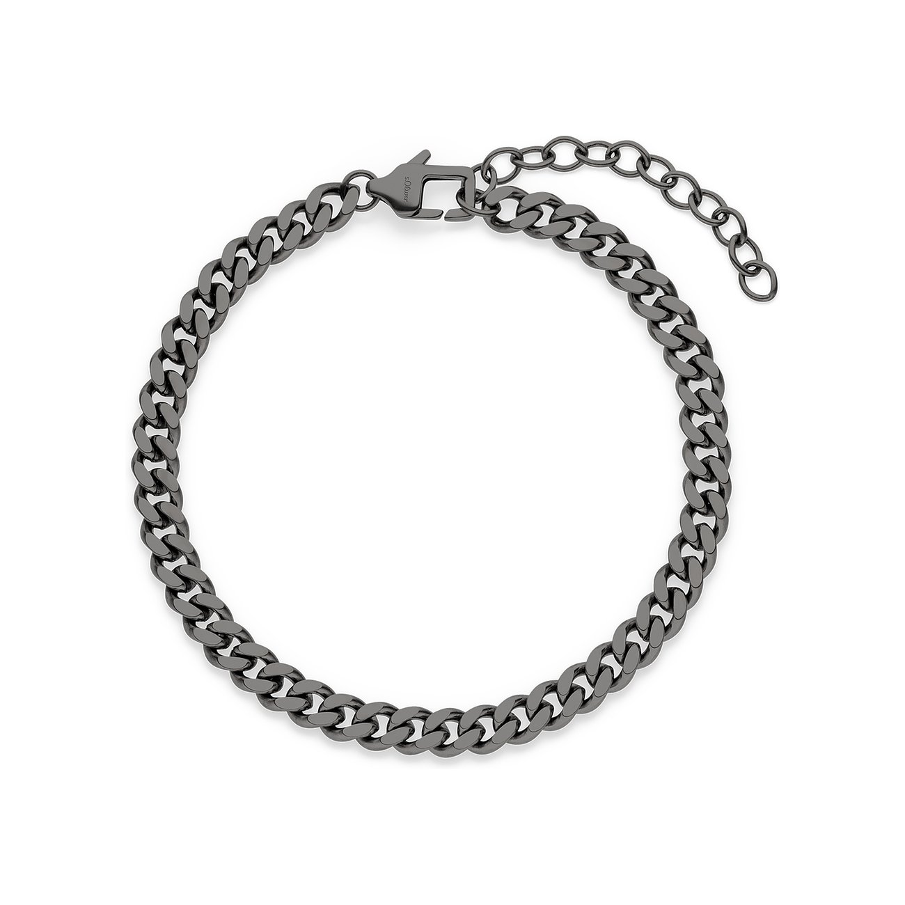 s.Oliver Armschmuck aus anthrazitfarbenem Edelstahl als Panzerkette mit Karabinerverschluss und Verlängerungskettchen.