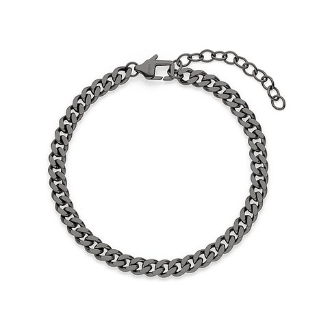 s.Oliver Armschmuck aus anthrazitfarbenem Edelstahl als Panzerkette mit Karabinerverschluss und Verlängerungskettchen.