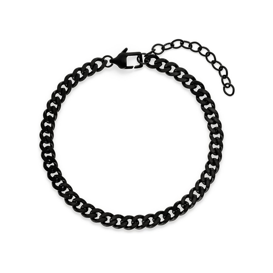 s.Oliver Armschmuck aus schwarzem Edelstahl in Form einer Panzerkette mit Karabinerverschluss.