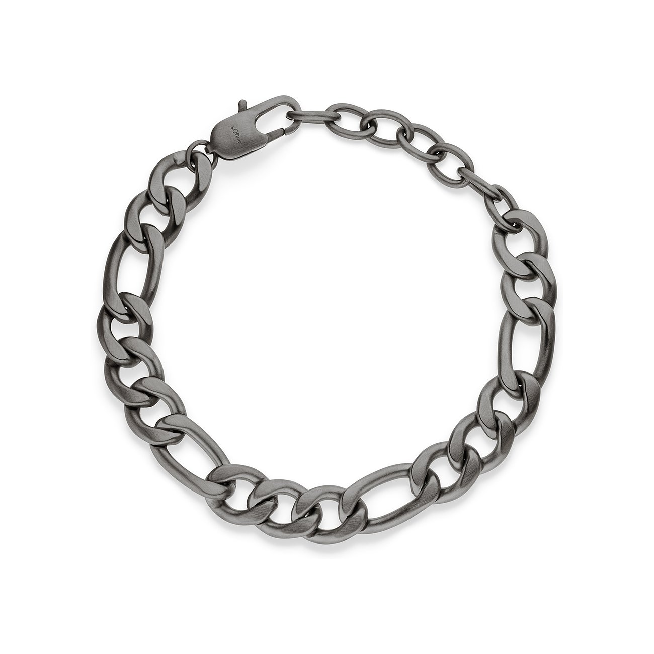 s.Oliver armband: Matt, nästan svart länkarmband i rostfritt stål, cirkulärt arrangerat, synligt karbinlås.